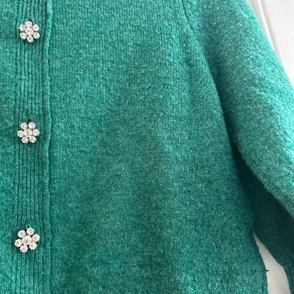 Zara Green Sweater Cardigan with flower gems - Picture 9 of 12
